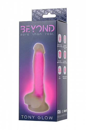 Светящийся в темноте фаллоимитатор на присоске Toyfa Beyond Tony Glow, 20 см, розовый / прозрачный