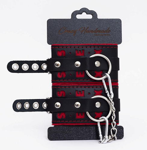 Наручники с красной строчкой Crazy Handmade SEX