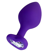 Анальная пробка с белым стразом-сердечком Toyfa ToDo диам. 3.5 см, фиолетовая
