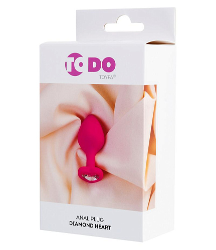 Анальная пробка с белым стразом-сердечком Toyfa ToDo диам. 3.5 см, розовая