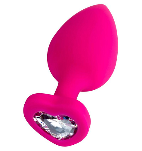 Анальная пробка с белым стразом-сердечком Toyfa ToDo диам. 4 см, розовая