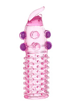 Рельефная насадка на пенис Toyfa Basic с шариками и усиком, розовая