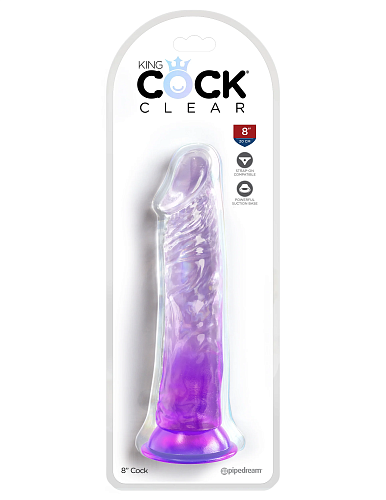 Прозрачный фаллоимитатор King Cock Clear 8, 20 см, фиолетовый