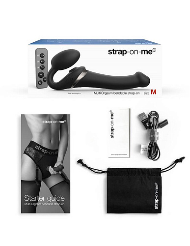 Страпон с клиторальным стимулятором и ДУ Strap-on-me Multi Orgasm, размер S, черный