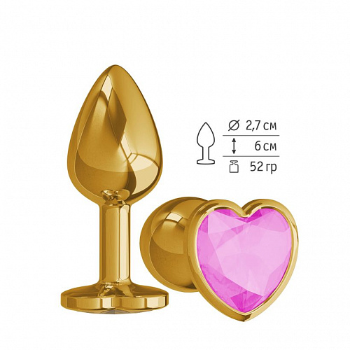 Маленькая анальная пробка со стразом-сердечком Джага-Джага, диам. 2.7 см, золотая