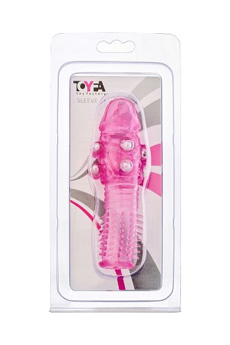 Рельефная насадка на пенис Toyfa Basic с шариками, розовая