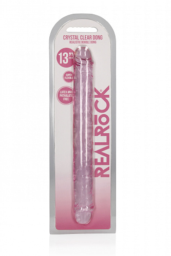 Длинный двухсторонний фаллоимитатор RealRock, 34 см, розовый прозрачный