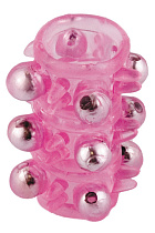 Рельефная открытая насадка на пенис Toyfa Basic с бусинами, розовая