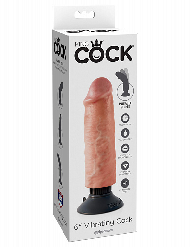 Фаллоимитатор с вибрацией и присоской Pipedream King Cock 6 Vibrating Cock, телесный