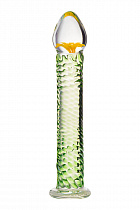 Фаллоимитатор стеклянный с зелеными узорами и головкой