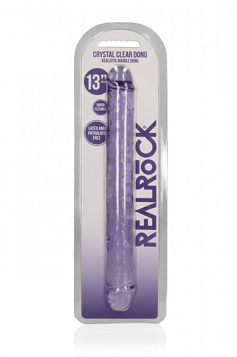 Длинный двухсторонний фаллоимитатор RealRock, 34 см, фиолетовый прозрачный