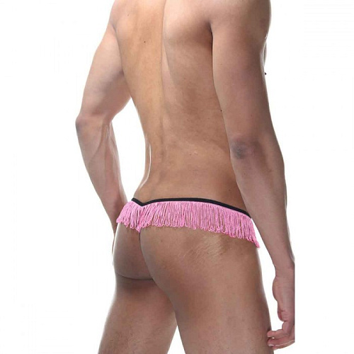 Черно-розовые мужские стринги La Blinque с бахромой, L/XL
