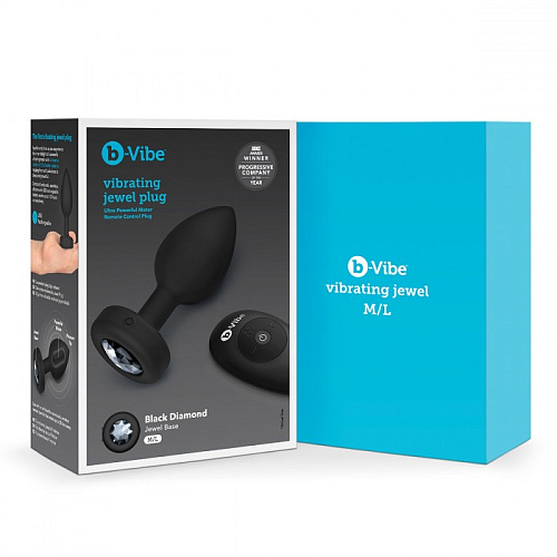 Большая вибропробка со стразом на дистанционном управлении b-Vibe Vibrating Jewel M/L, черная