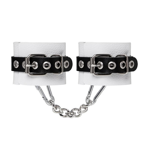 Мягкие наручники с одним ремешком с люверсами Pecado BDSM, бело-черные