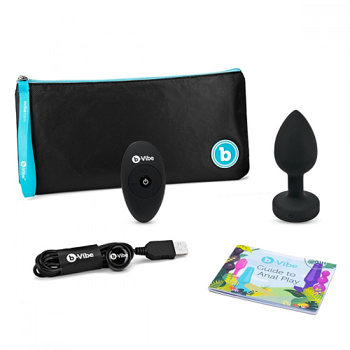 Большая вибропробка со стразом на дистанционном управлении b-Vibe Vibrating Jewel M/L, черная