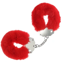 Металлические наручники с красным мехом Heavy-duty Fluffy Handcuffs