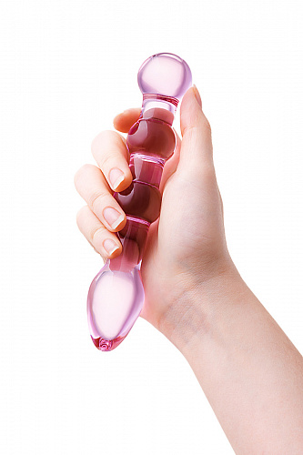 Двухсторонний рельефный фаллоимитатор Sexus Glass, 18 см, розовый