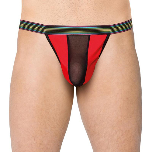 Стринги мужские со вставкой из сетки SoftLine Collection, красные, One Size