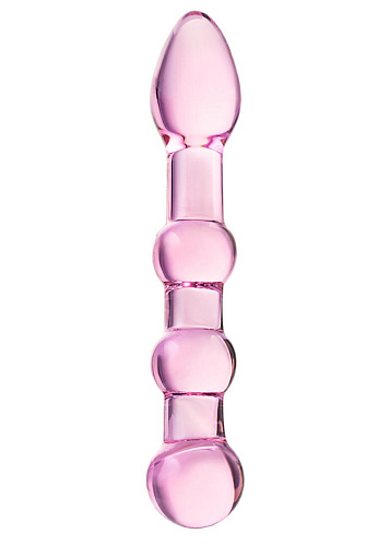Двухсторонний рельефный фаллоимитатор Sexus Glass, 18 см, розовый