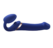 Страпон с клиторальным стимулятором и ДУ Strap-on-me Multi Orgasm, размер S, синий