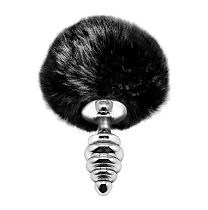 Рельефная анальная пробка Alive с коротким черным хвостиком, S