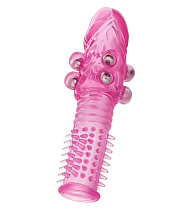 Рельефная насадка на пенис Toyfa Basic с шариками, розовая