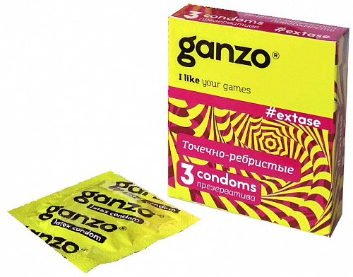Рельефные презервативы с точками и ребрышками Ganzo Extase, 3 шт