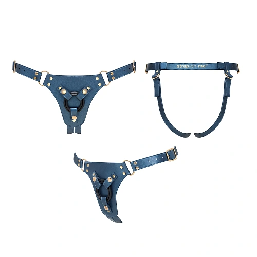 Трусики для страпона с кольцом Strap-on-me Generous Harness, синий металлик