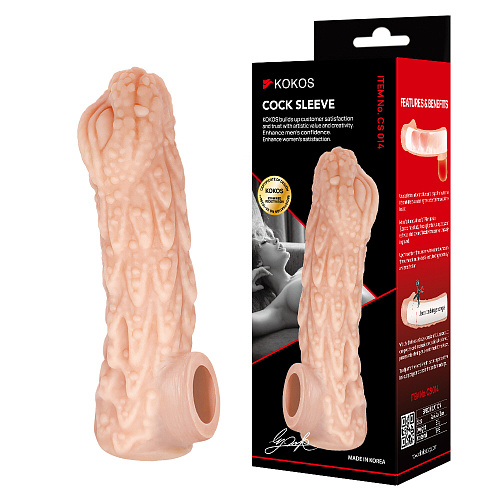 Насадка на&nbsp;член Kokos Cock Sleeve 014-L, с&nbsp;текстурой и&nbsp;головкой змеи