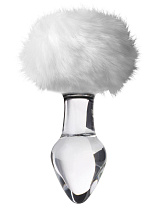 Стеклянная анальная пробка с белым хвостиком