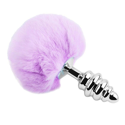 Рельефная анальная пробка Alive с&nbsp;коротким фиолетовым хвостиком,&nbsp;L