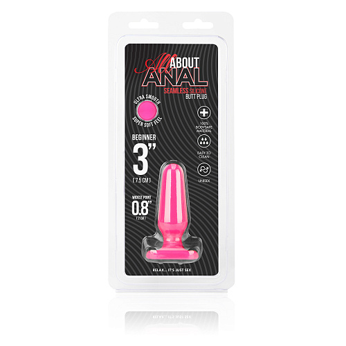 Маленькая анальная пробка All About Anal Seamless Silicone Butt Plug, диам. 2 см, розовая