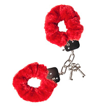 Металлические наручники с мехом Toyfa Theatre, красные