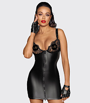 Эротическое мини-платье с кружевной грудью и двусторонней молнией Noir Handmade, черное, M