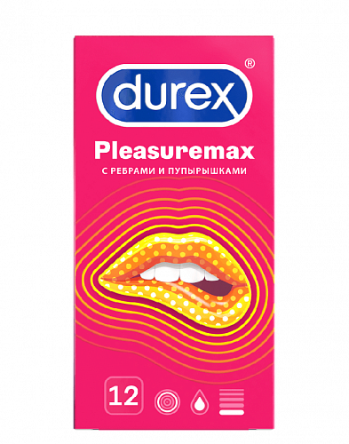 Рельефные презервативы с ребрышками и пупырышками Durex Pleasuremax, 12 шт