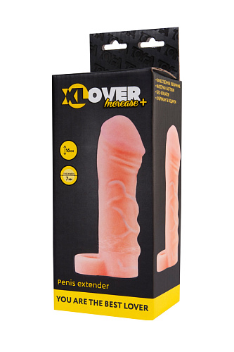 Насадка-удлинитель на член Toyfa XLover Increase+ с подхватом мошонки, 16 см, телесная
