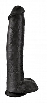 Фаллоимитатор-гигант на присоске 15 дюймов с мошонкой, черный