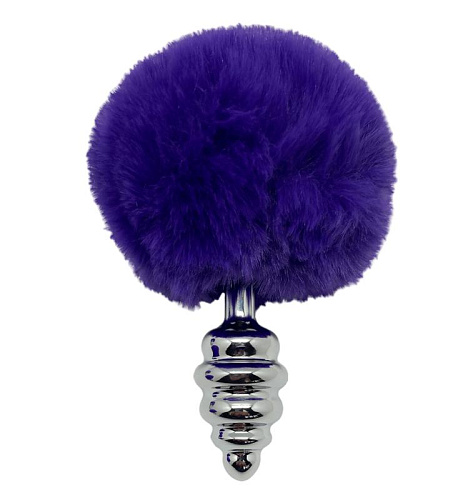 Рельефная анальная пробка Alive с&nbsp;коротким темно-лиловым хвостиком,&nbsp;S