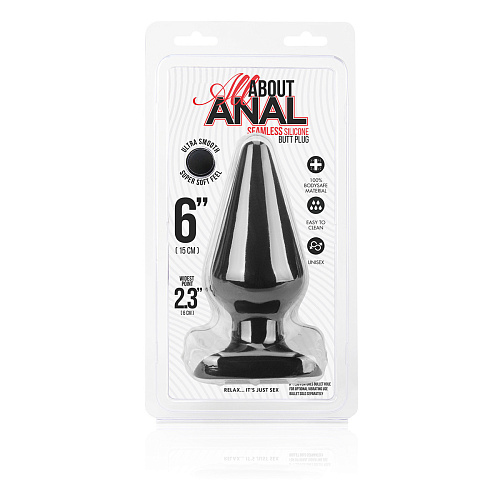 Большая анальная пробка All About Anal Seamless Silicone Butt Plug, диам. 6 см