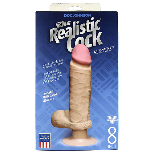 Фаллоимитатор с вибрацией и присоской Doc Johnson The Realistic Cock 8 Ultraskin, телесный