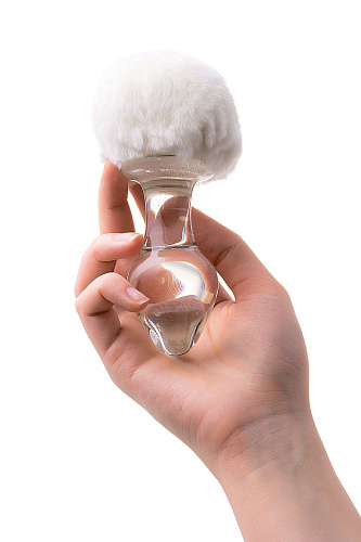 Стеклянная анальная пробка с&nbsp;белым хвостиком