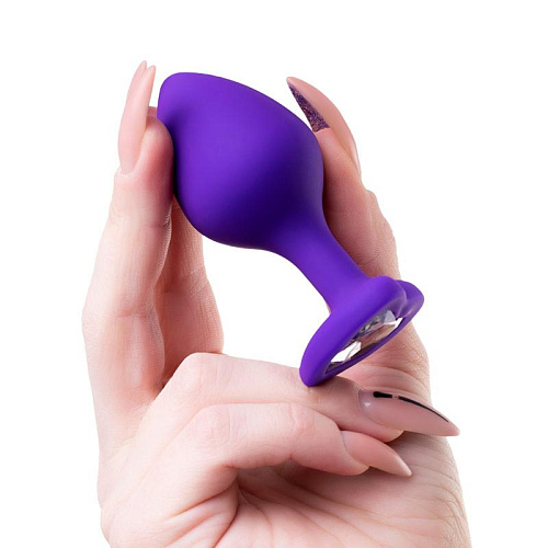 Анальная пробка с белым стразом-сердечком Toyfa ToDo диам. 3.5 см, фиолетовая