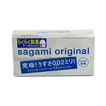 Ультратонкие полиуретановые презервативы Sagami Original 0.02 Quick с лентой для быстрого надевания, 6 шт