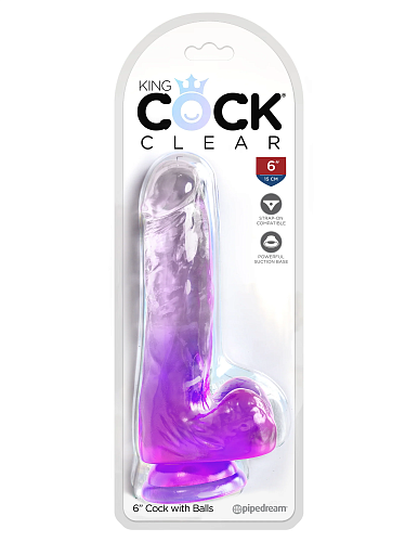 Прозрачный фаллоимитатор на присоске King Cock Clear 6, 15 см, фиолетовый