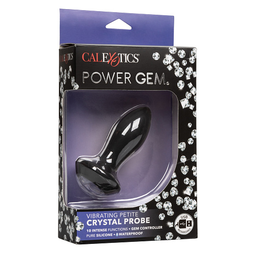 Анальная пробка со стразом и вибрацией CalExotics Power Gem, диам. 3.2 см, черная