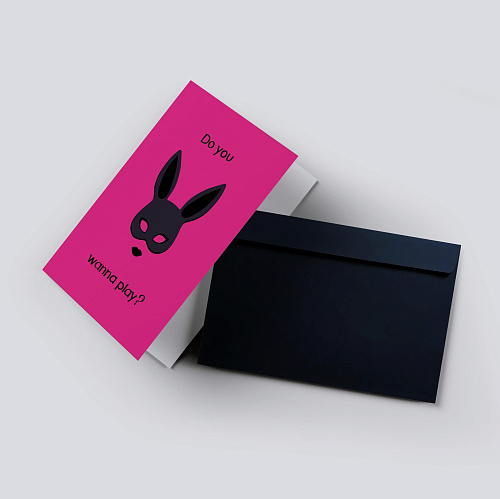 Секс открытка «Do you wanna play?» с маской зайчика