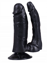 Двойной фаллоимитатор-реалистик на присоске Джага-Джага черный, форма 8