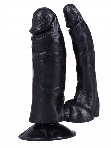 Двойной фаллоимитатор-реалистик на присоске Джага-Джага черный, 13.5 см, форма 8