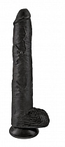 Фаллоимитатор-гигант на присоске 14 дюймов с мошонкой, черный