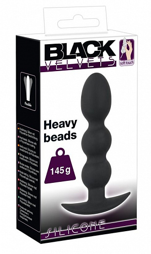 Анальный стимулятор рельефный Black Velvets Heavy Beads, вес 145 г